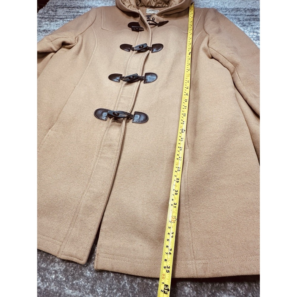 Women's LL BEAN Wool Hooded Beige BELLANDI Toggle Pea Coat Italy L/XL 294400 - Picture 4 of 11